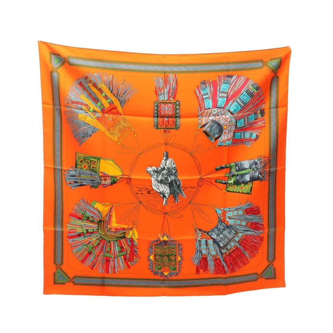 Hermes Carre 90 CUIRS DU DESERT Scarf/Muffler, Silk, Women's, Orange/Multicolor: --- Catalog ---Category: SizeSize (LxW): 89cm x 89cm / 35.03'' x 35.03''Category: DesignType: ScarfColor: Multi-color, OrangeGender: WomenMaterial: Silk Category: GeneralBrand: Hermes--- Item List ---