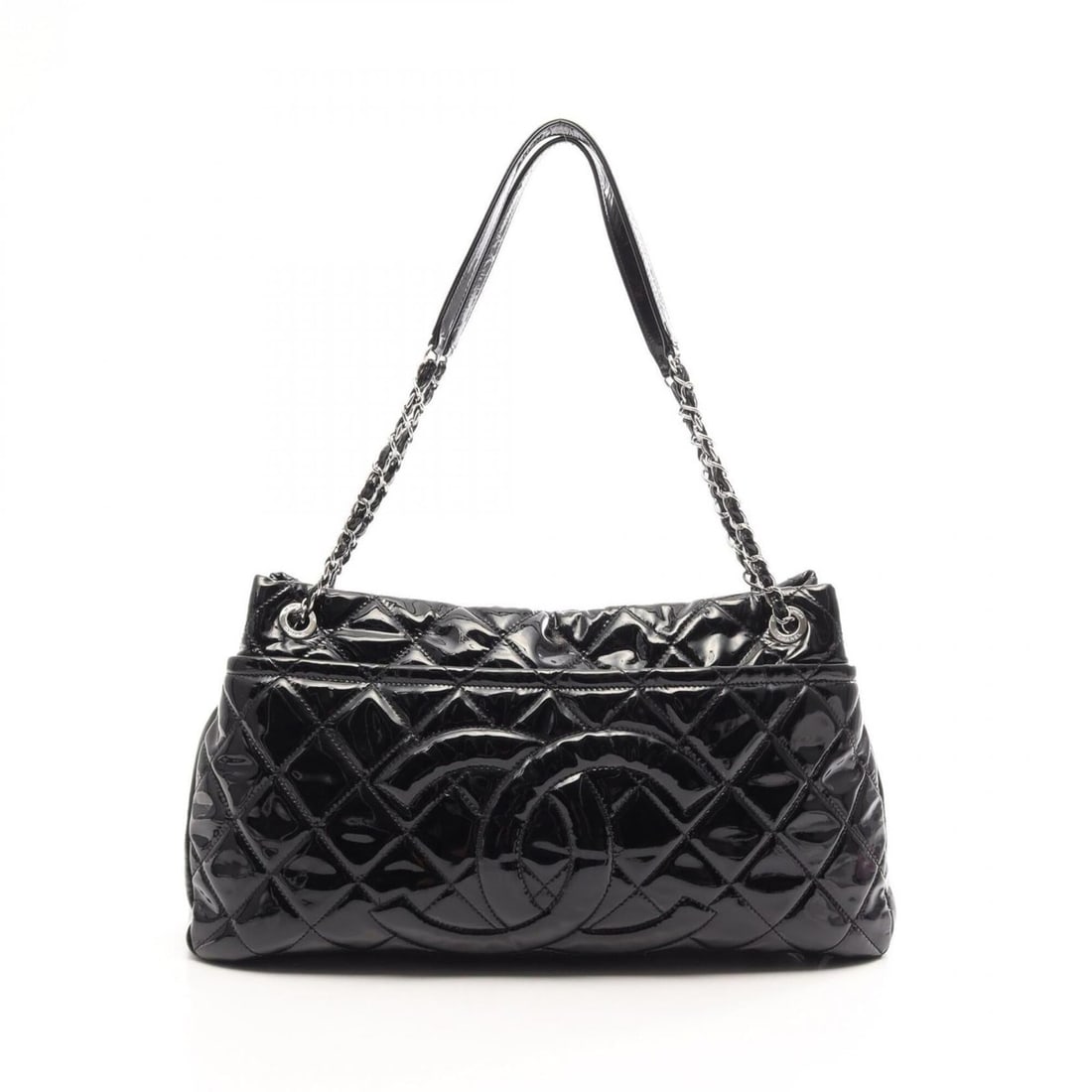 Chanel Matelassé Coco Mark Tote Bag Handbag Patent Leather Women's Black: --- Catalog ---Category: SizeSize (HxWxD): 22cm x 42.5cm x 9cm / 8.66'' x 16.73'' x 3.54''Category: DesignType: Handbag, Tote bagColor: BlackGender: WomenMaterial: Patent leather Category: GeneralBran