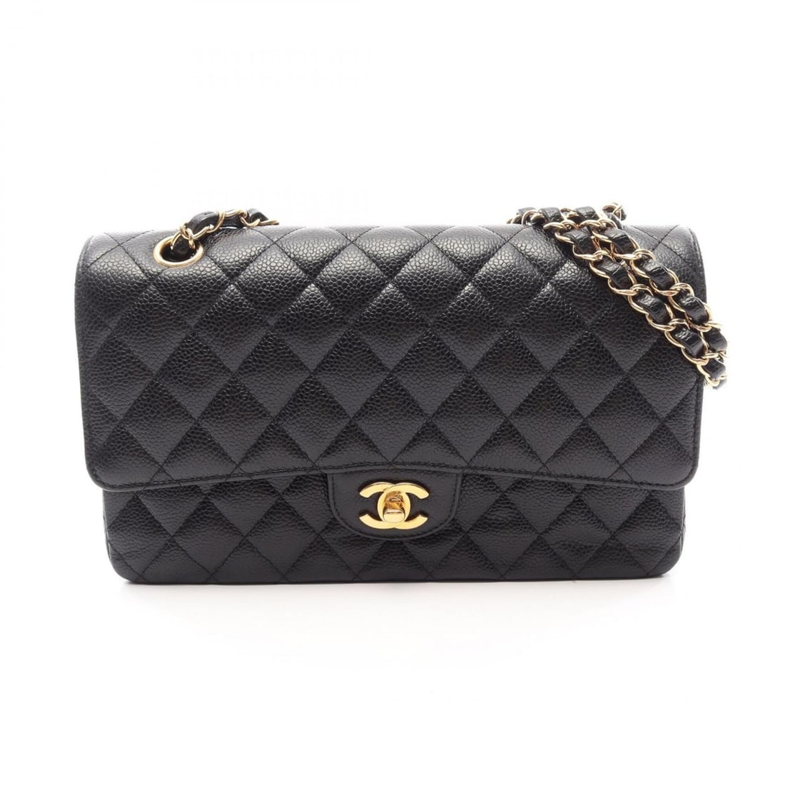 Chanel Matelassé Double Flap Shoulder Bag/Handbag, Caviar Leather (Grained Calfskin), Women's,: --- Catalog ---Category: SizeSize (HxWxD): 16cm x 25cm x 6.5cm / 6.29'' x 9.84'' x 2.55''Category: DesignType: Handbag, Shoulder bagColor: BlackGender: WomenMaterial: Grained Calfskin Category: Genera