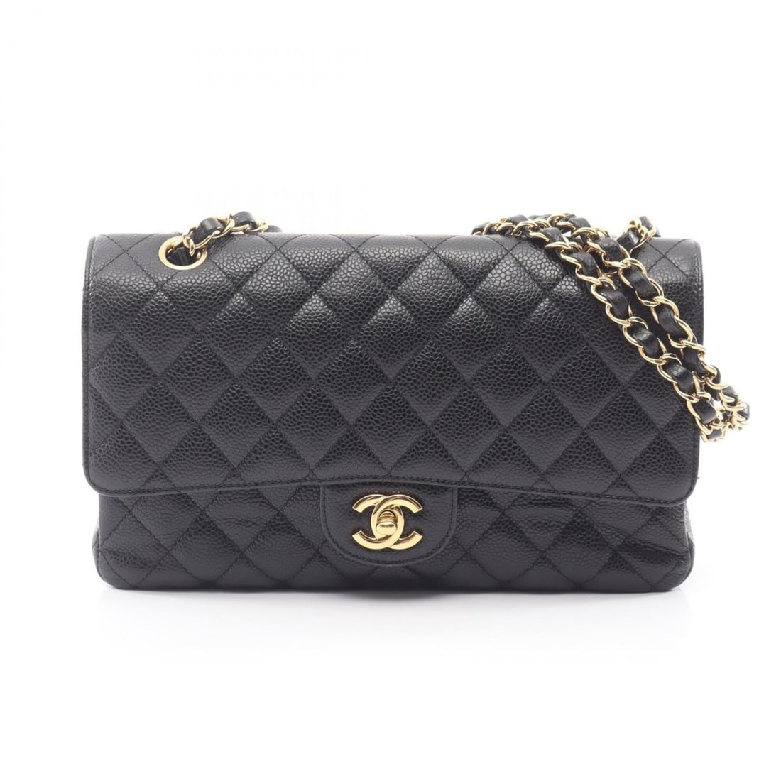 Chanel Matelassé Double Flap Shoulder Bag/Handbag, Caviar Leather (Grained Calfskin), Women's,: --- Catalog ---Category: SizeSize (HxWxD): 16cm x 25cm x 6.5cm / 6.29'' x 9.84'' x 2.55''Category: DesignType: Handbag, Shoulder bagColor: BlackGender: WomenMaterial: Grained Calfskin Category: Genera