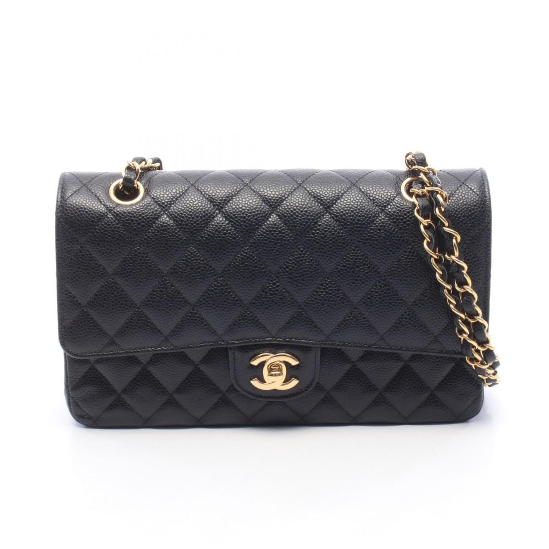 Chanel Matelassé Double Flap Shoulder Bag/Handbag, Caviar Leather (Grained Calfskin), Women's,: --- Catalog ---Category: SizeSize (HxWxD): 16cm x 25cm x 6.5cm / 6.29'' x 9.84'' x 2.55''Category: DesignType: Handbag, Shoulder bagColor: BlackGender: WomenMaterial: Grained Calfskin Category: Genera