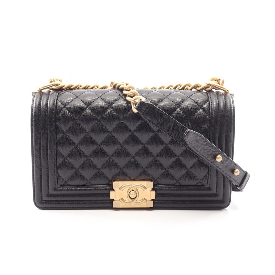 Chanel Boy Shoulder Bag/Handbag, Caviar Leather (Grained Calfskin), Women's, Black, A67086: --- Catalog ---Category: SizeSize (HxWxD): 14.5cm x 25cm x 7cm / 5.7'' x 9.84'' x 2.75''Category: DesignType: Handbag, Shoulder bagColor: BlackGender: WomenMaterial: Grained Calfskin Category: General