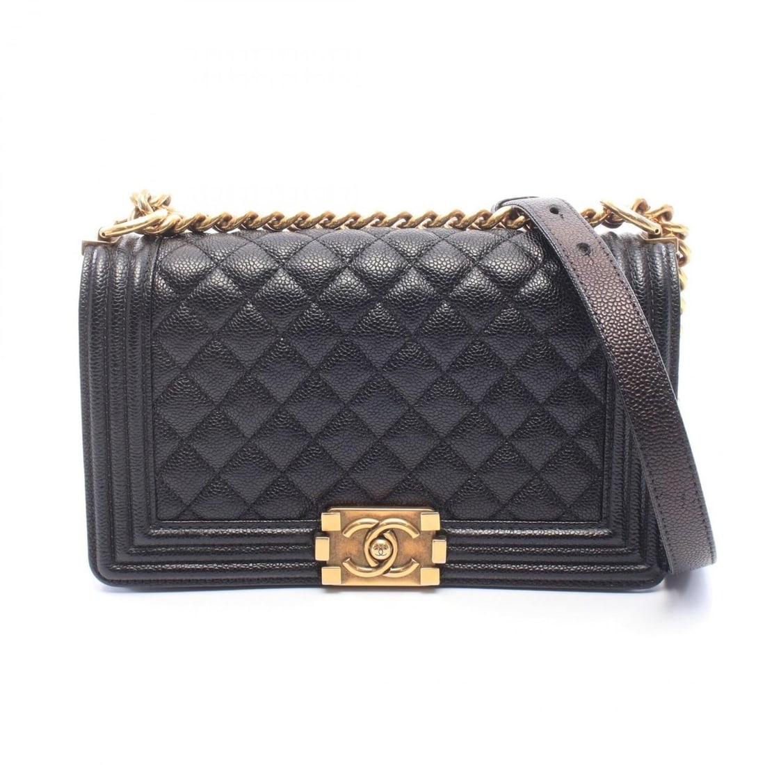 Chanel Boy Shoulder Bag/Handbag, Caviar Leather (Grained Calfskin), Women's, Black, A67086: --- Catalog ---Category: SizeSize (HxWxD): 14.5cm x 25cm x 7cm / 5.7'' x 9.84'' x 2.75''Category: DesignType: Handbag, Shoulder bagColor: BlackGender: WomenMaterial: Grained Calfskin Category: General
