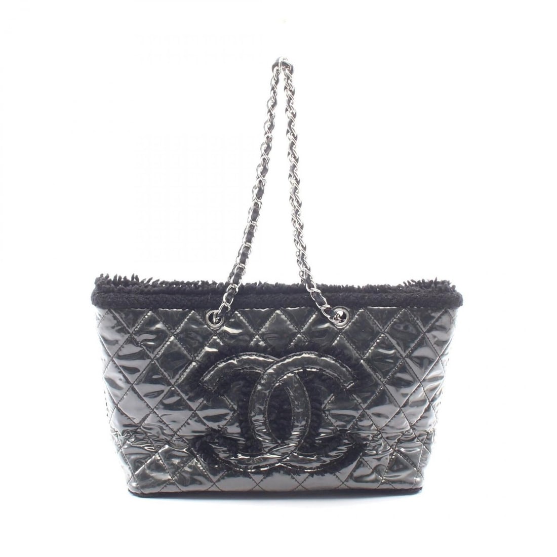 Chanel Patent Toilette Funny Tweed Tote Bag Handbag Vinyl Wool Women's Black: --- Catalog ---Category: SizeSize (HxWxD): 24cm x 35cm x 14cm / 9.44'' x 13.77'' x 5.51''Category: DesignType: Handbag, Tote bagColor: BlackGender: WomenMaterial: Vinyl , Wool Category: GeneralBrand: 