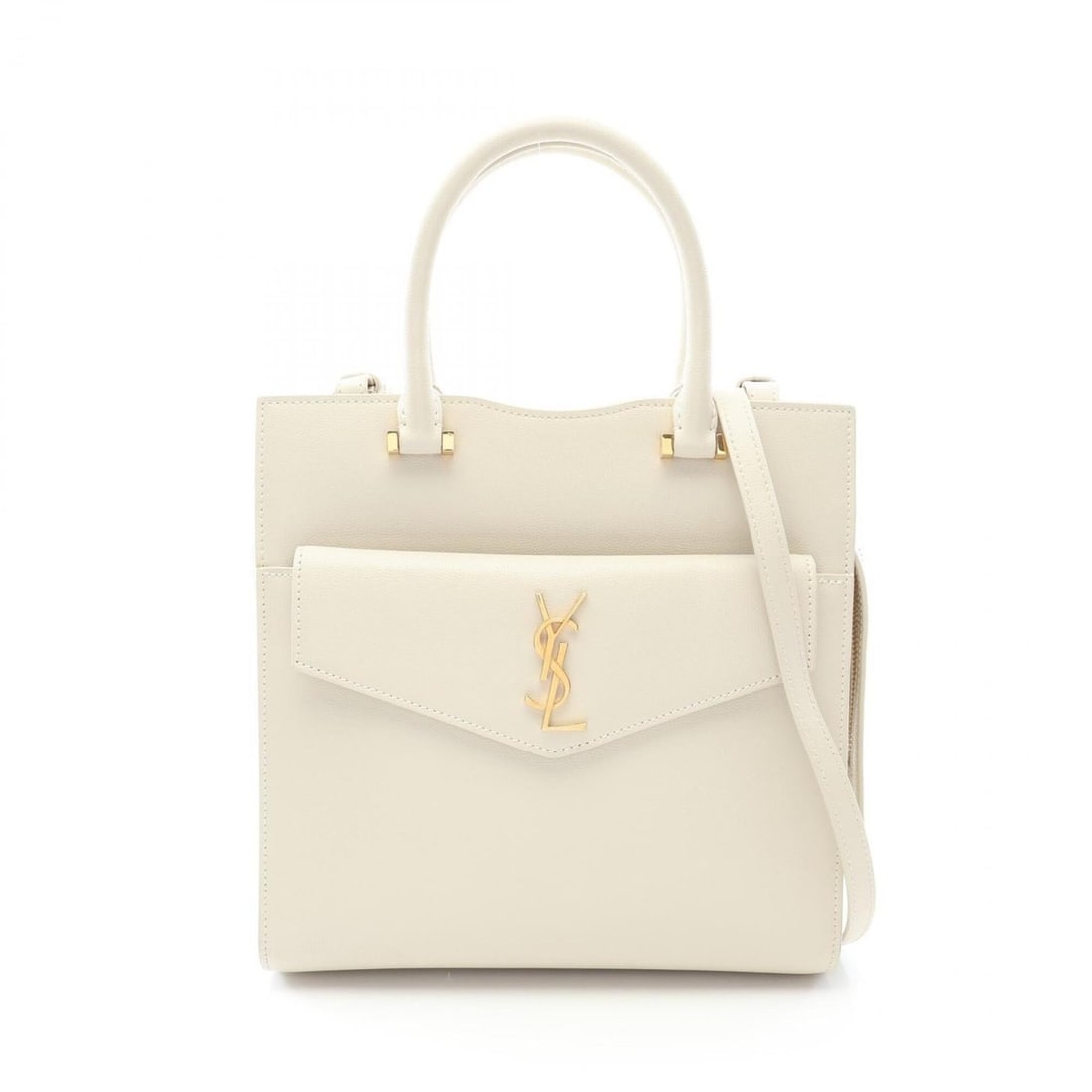 Yves Saint Laurent Saint Laurent Paris Uptown Tote Small 2-Way Handbag, Leather, Women's, Ivory: --- Catalog ---Category: SizeSize (HxWxD): 22cm x 23cm x 11cm / 8.66'' x 9.05'' x 4.33''Category: DesignType: HandbagColor: IvoryGender: WomenMaterial: Leather Category: GeneralMPN: 561203Brand: Saint