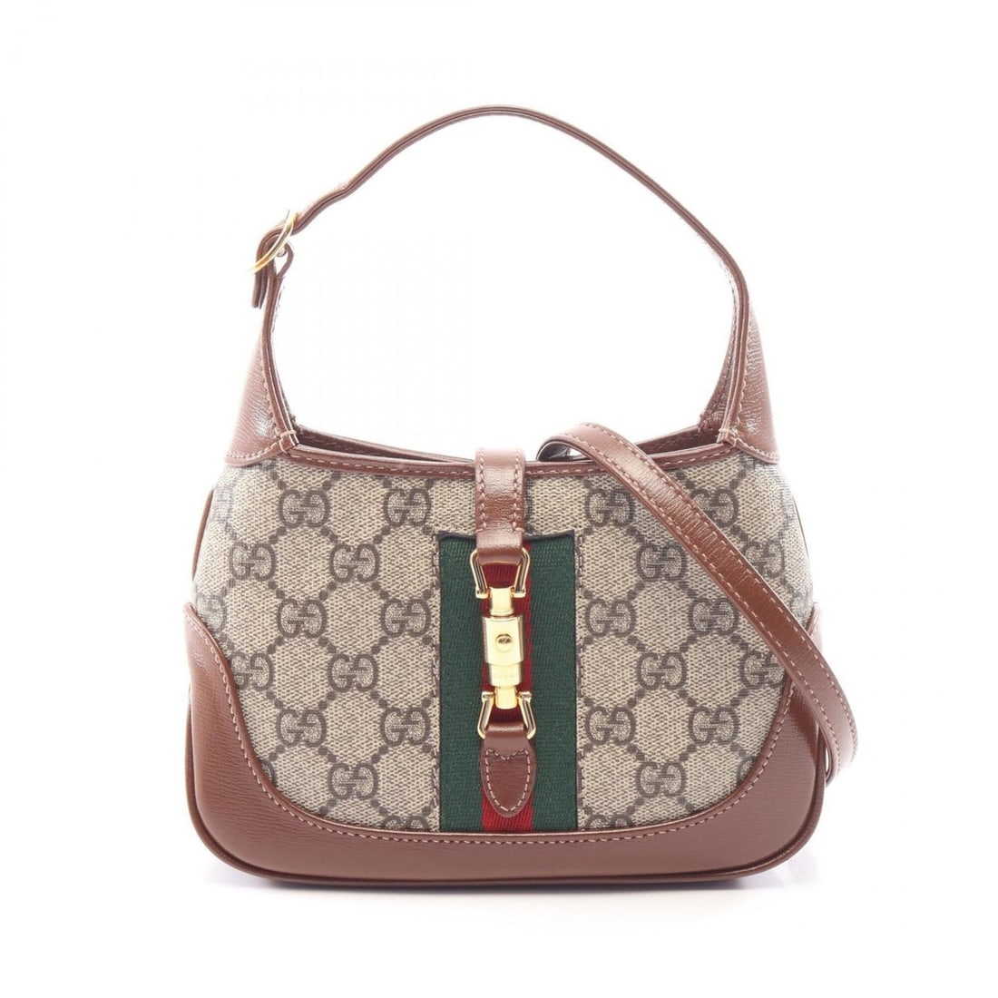 Gucci Jackie 1961 GG Supreme 2-Way Handbag, Coated Canvas Leather, Women's, Beige/Brown/Multicolor,: --- Catalog ---Category: SizeSize (HxWxD): 13cm x 18.5cm x 3cm / 5.11'' x 7.28'' x 1.18''Category: DesignType: HandbagColor: Beige, Brown, Multi-colorGender: WomenMaterial: PVC , Leather Category: Gen