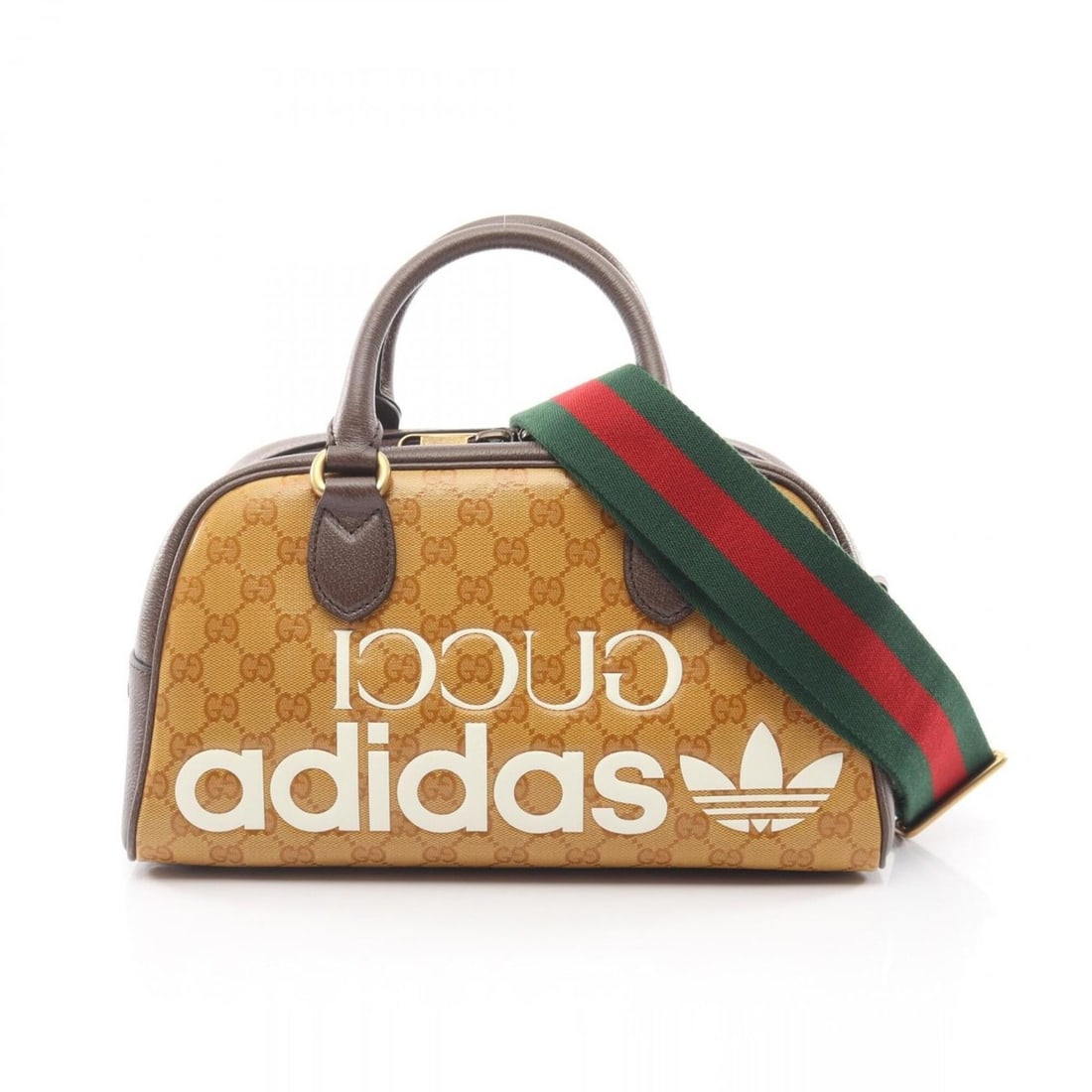 Gucci x adidas Mini Duffle Bag GG Crystal 2-Way Handbag, Coated Canvas Leather, Women's, Beige,: --- Catalog ---Category: SizeSize (HxWxD): 17cm x 32cm x 15cm / 6.69'' x 12.59'' x 5.9''Category: DesignType: HandbagColor: Beige, Brown, WhiteGender: WomenMaterial: PVC , Leather Category: GeneralMPN