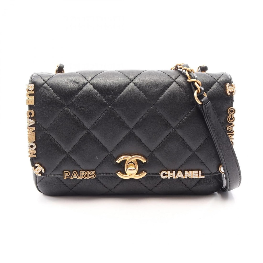 Chanel Mini Flap Handbag, Matelassé Shoulder Bag, Leather Women's, Black (AS3731) (1 of 13)