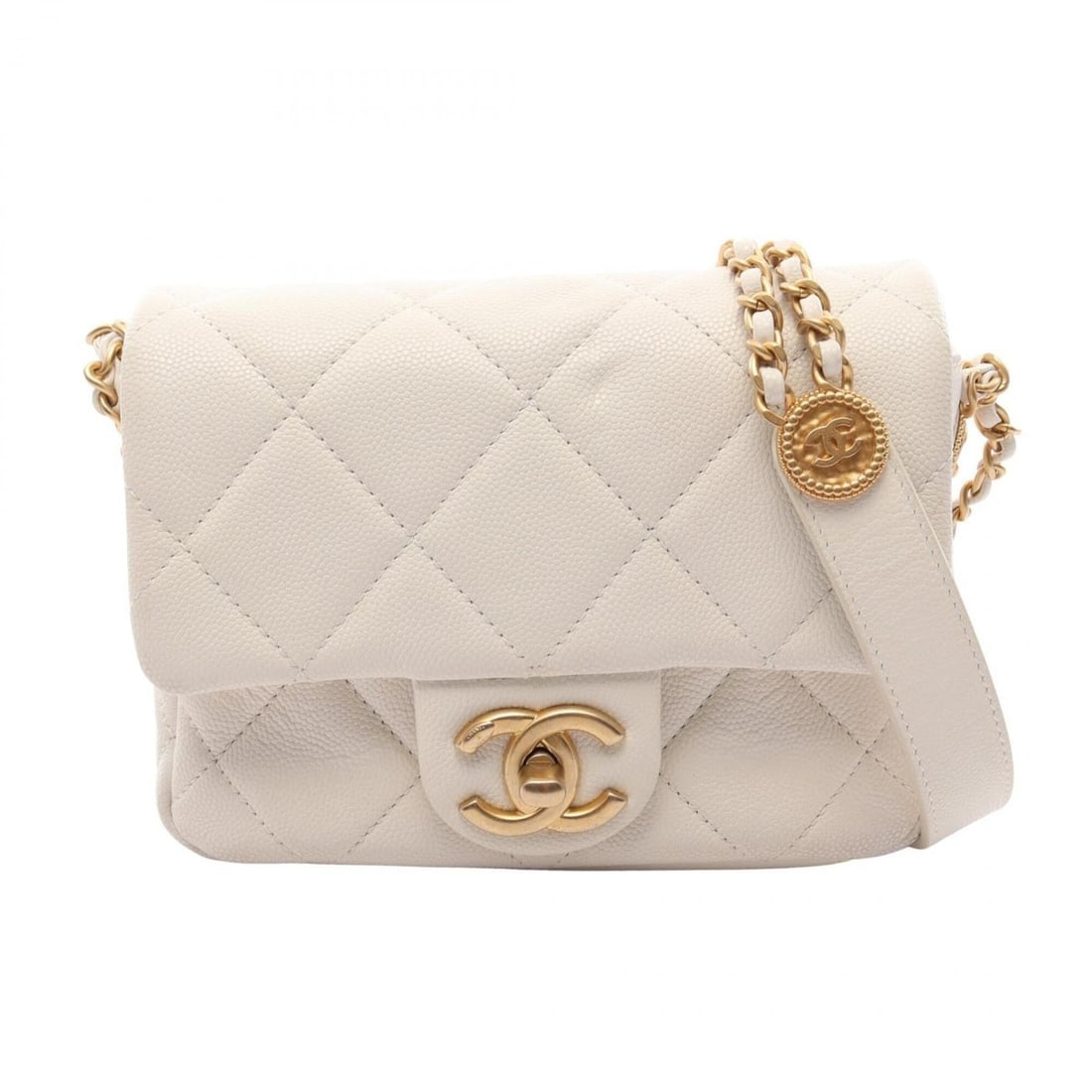 Chanel Matelassé Mini Flap Shoulder Bag/Handbag, Caviar Leather (Grained Calfskin), Women's, White, (1 of 11)