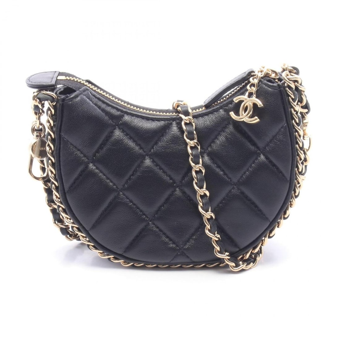 Chanel Matelassé Small Hobo Bag Shoulder Handbag Lambskin Leather Women's Black AP3232B: --- Catalog ---Category: SizeSize (HxWxD): 8.5cm x 13cm x 5.5cm / 3.34'' x 5.11'' x 2.16''Category: DesignType: Handbag, Shoulder bagColor: BlackGender: WomenMaterial: Leather Hardware Color: GoldLeat