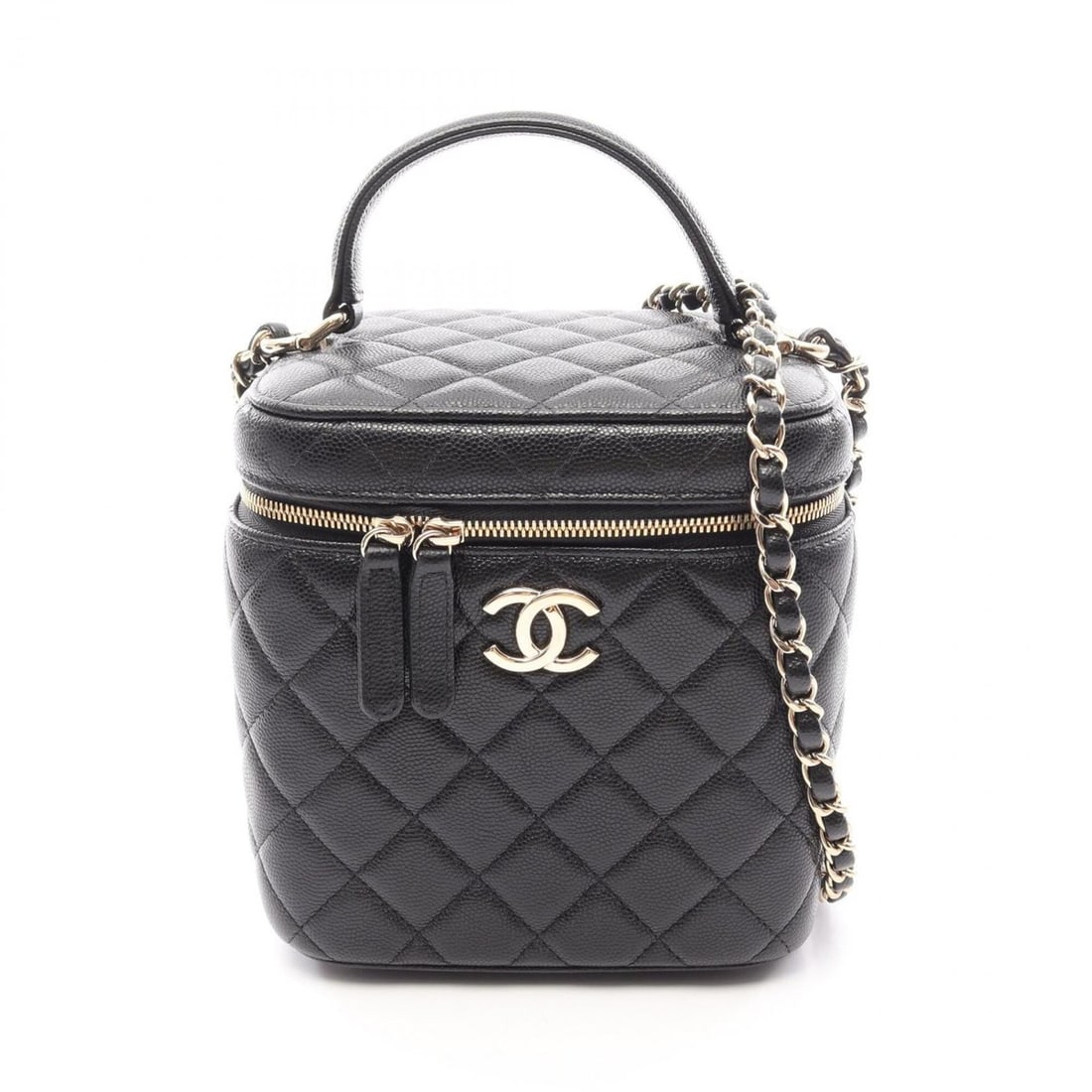 Chanel Matelassé Vanity Bag, 2-Way Shoulder Bag/Handbag, Caviar Leather (Grained Calfskin),: --- Catalog ---Category: SizeSize (HxWxD): 16cm x 15cm x 11.5cm / 6.29'' x 5.9'' x 4.52''Category: DesignType: Handbag, Shoulder bag, Vanity bagColor: BlackGender: WomenMaterial: Grained Calfskin Hard