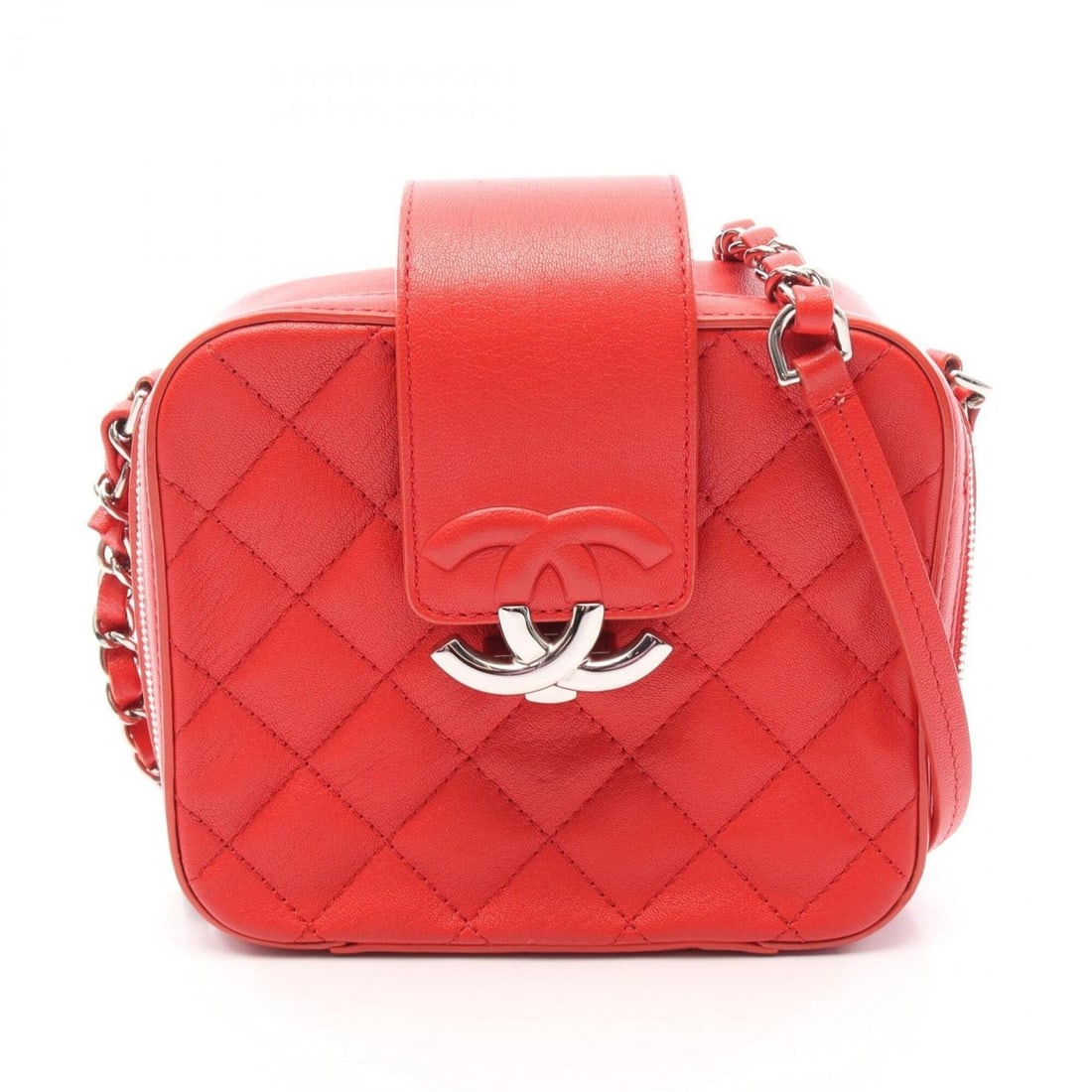 Chanel Matelassé Half Coco Camera Bag, Shoulder Handbag, Leather, Women's, Red (A98644) (1 of 11)