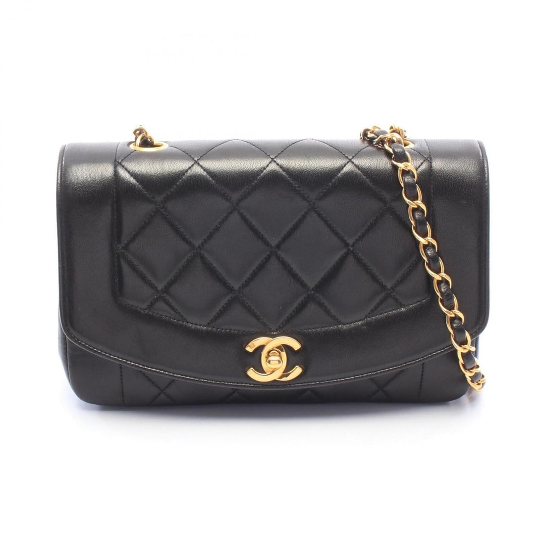 Chanel Matelassé Diana Flap Shoulder Bag/Handbag, Lambskin Leather, Women's, Black (A01164): --- Catalog ---Category: SizeSize (HxWxD): 14cm x 22cm x 7cm / 5.51'' x 8.66'' x 2.75''Category: DesignType: Handbag, Shoulder bagColor: BlackGender: WomenMaterial: Leather Hardware Color: GoldLeather