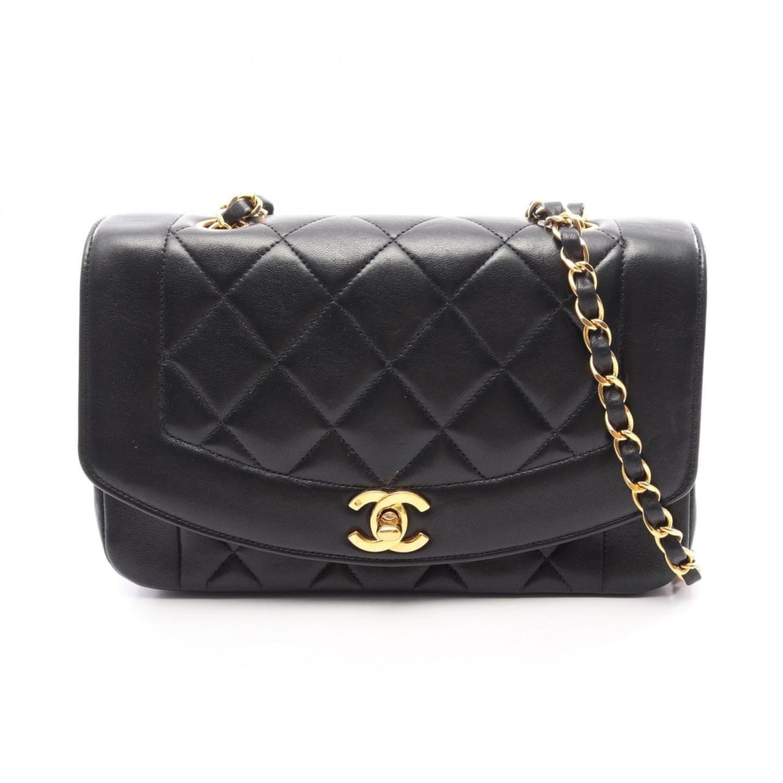 Chanel Matelassé Diana Flap Shoulder Bag/Handbag, Lambskin Leather, Women's, Black: --- Catalog ---Category: SizeSize (HxWxD): 14cm x 22cm x 7cm / 5.51'' x 8.66'' x 2.75''Category: DesignType: Handbag, Shoulder bagColor: BlackGender: WomenMaterial: Leather Hardware Color: GoldLeather