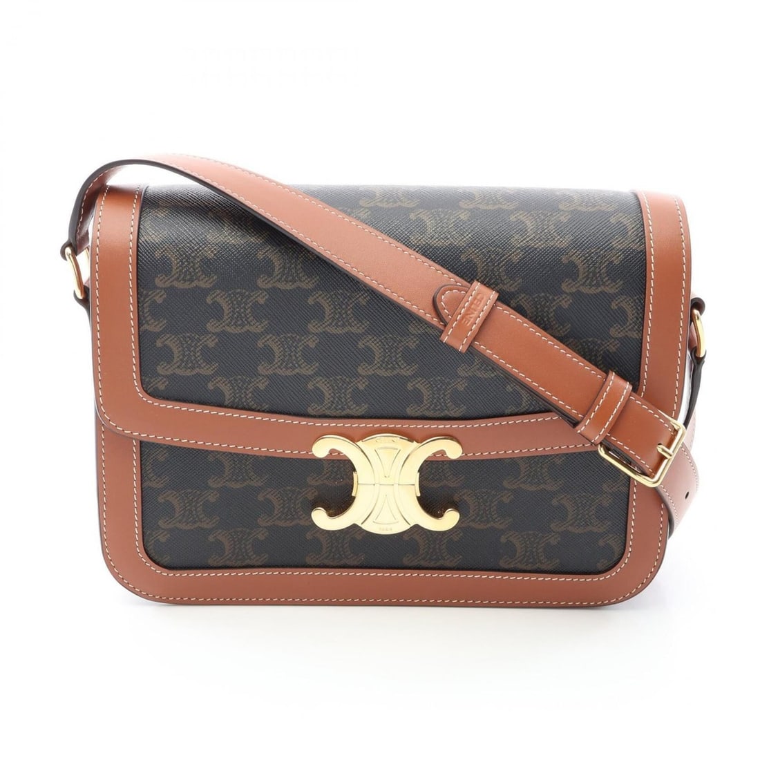 Celine Classic Triomphe Bag Shoulder Handbag Coated Canvas Leather Women's Brown/Black: --- Catalog ---Category: SizeSize (HxWxD): 17cm x 22cm x 5cm / 6.69'' x 8.66'' x 1.96''Category: DesignType: Handbag, Shoulder bagColor: Black, BrownStyle: ClassicGender: WomenMaterial: Coated canvas 
