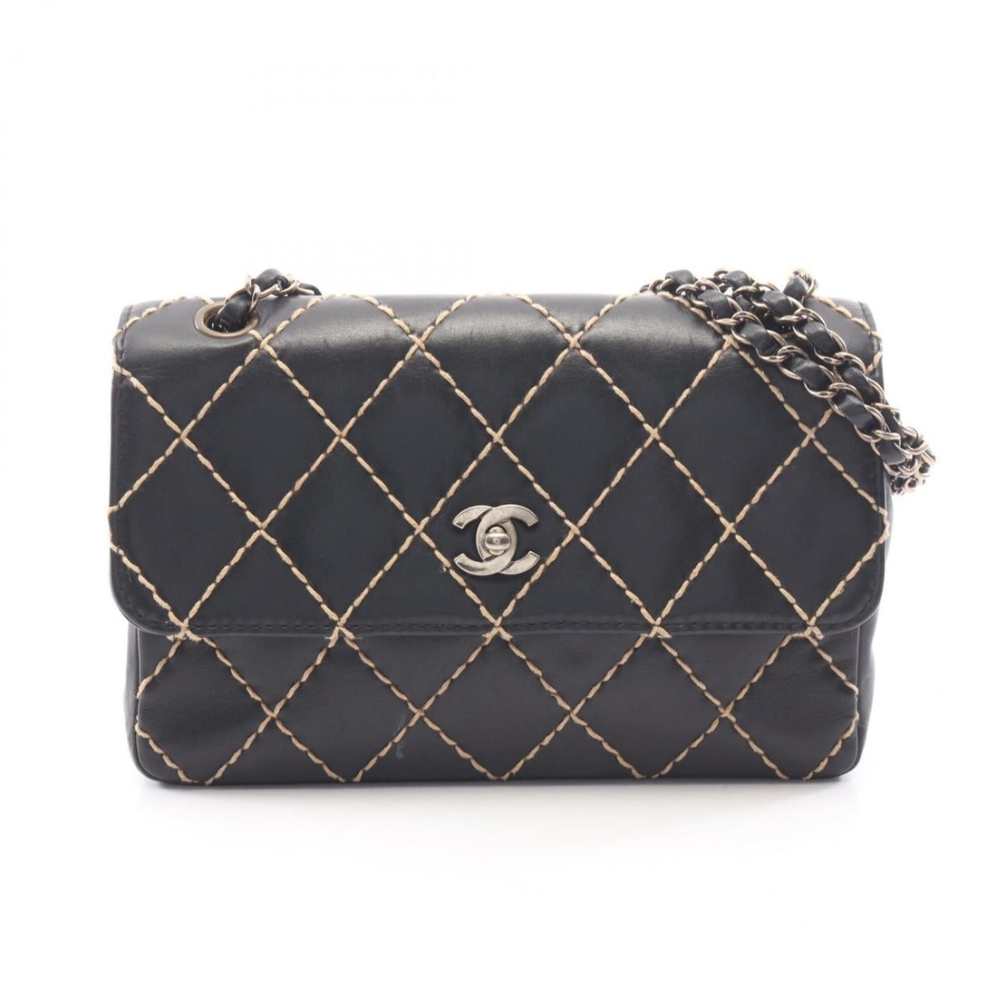 Chanel Wild Stitch Shoulder Bag/Handbag, Lambskin Leather, Women's, Black: --- Catalog ---Category: SizeSize (HxWxD): 17.5cm x 25cm x 6cm / 6.88'' x 9.84'' x 2.36''Category: DesignType: Handbag, Shoulder bagColor: BlackGender: WomenMaterial: Leather Leather/Fur Type: Lambski