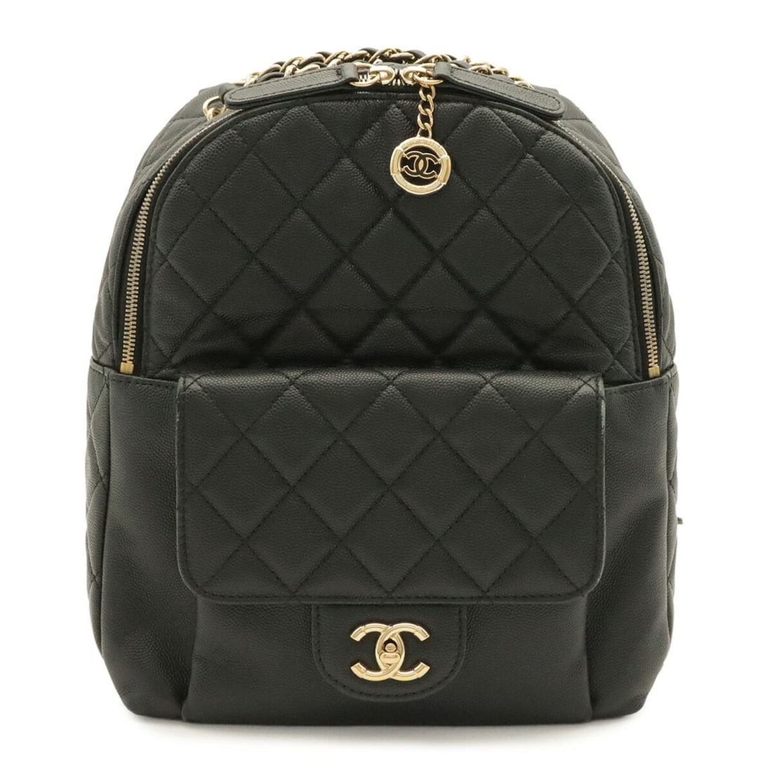 CHANEL Matelassé Coco Mark Chain Backpack Rucksack Mini Caviar Leather Black AS0004: --- Catalog ---Category: SizeSize (HxWxD): 25.5cm x 22.5cm x 9.5cm / 10.03'' x 8.85'' x 3.74''Category: DesignType: BackpackColor: BlackGender: WomenMaterial: Grained Calfskin Hardware Color: GoldCate
