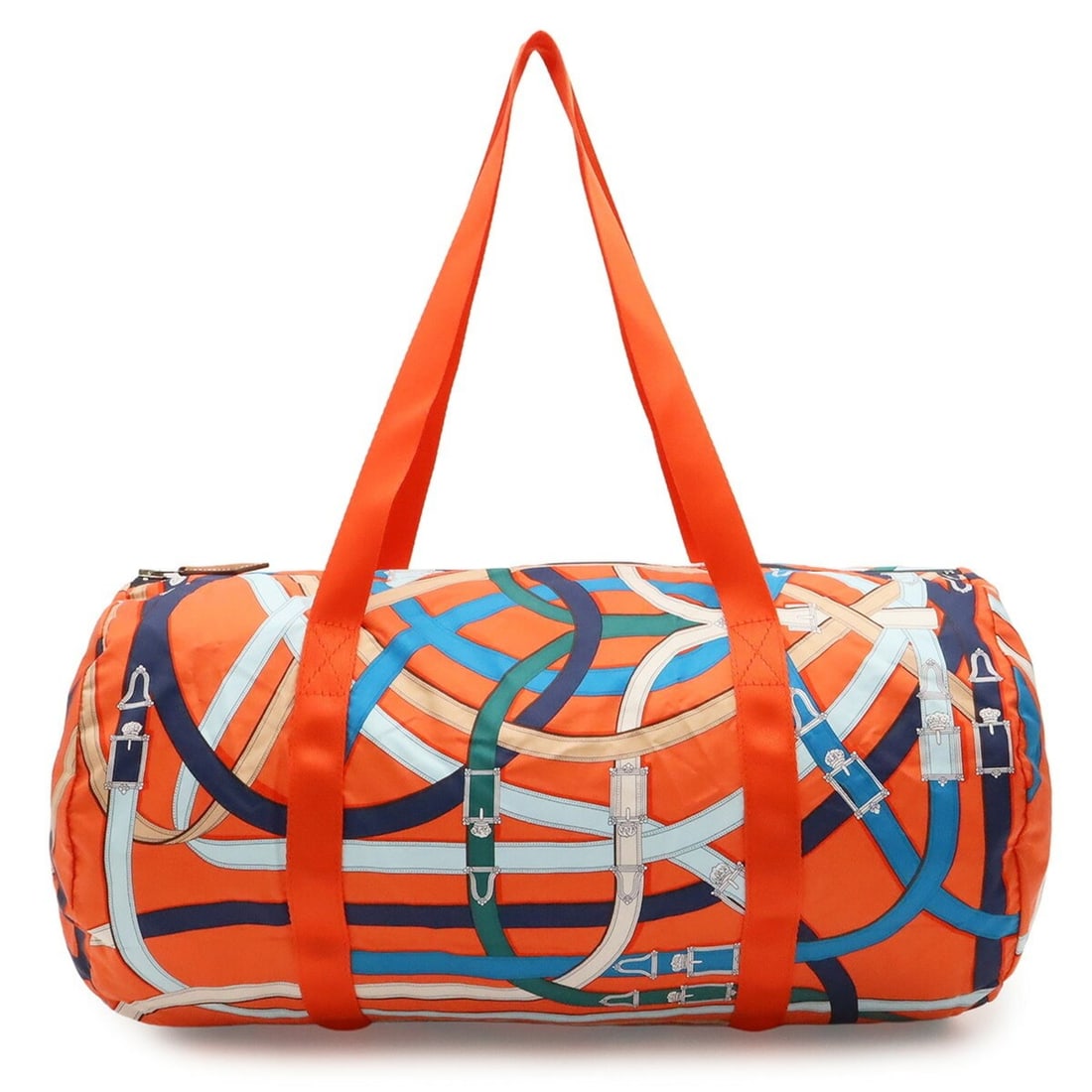 HERMES AirSilk Duffle 44 Shoulder Bag Boston Cavalcadour 100% Silk Orange Blue X Stamp: --- Catalog ---Category: SizeSize (HxWxD): 22.5cm x 43cm x 22.5cm / 8.85'' x 16.92'' x 8.85''Category: DesignType: Boston bag, Shoulder bagColor: Blue, Multi-color, OrangeGender: WomenMaterial: Silk C