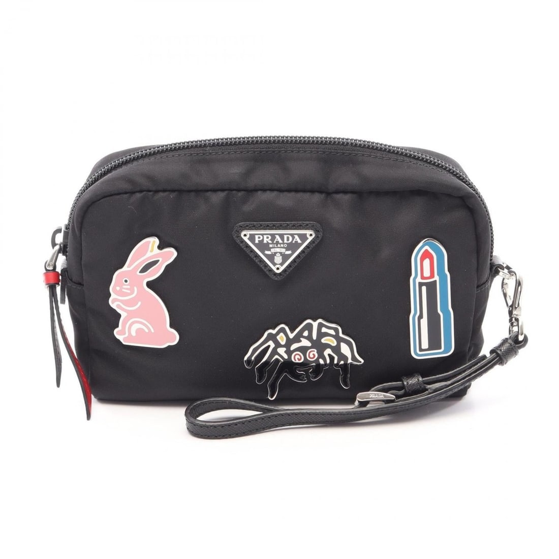 Prada TESSUTOT SMALTO Handbag/Pouch, Nylon, Saffiano Leather, Metal, Women's, Black/Multicolor,: --- Catalog ---Category: SizeSize (HxWxD): 11cm x 17cm / 4.33'' x 6.69''Category: DesignType: Handbag, PouchColor: Black, Multi-colorGender: WomenMaterial: Nylon Category: GeneralMPN: 1NE021Brand: Pra