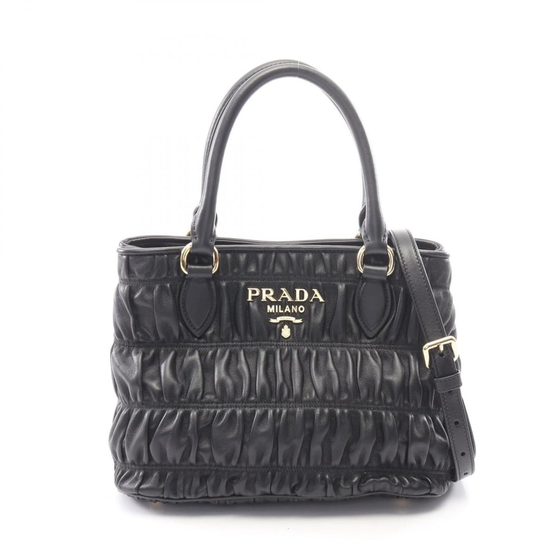 Prada PRADA 2-Way Handbag, Leather, Women's, Black, 1BA172 (1 of 9)