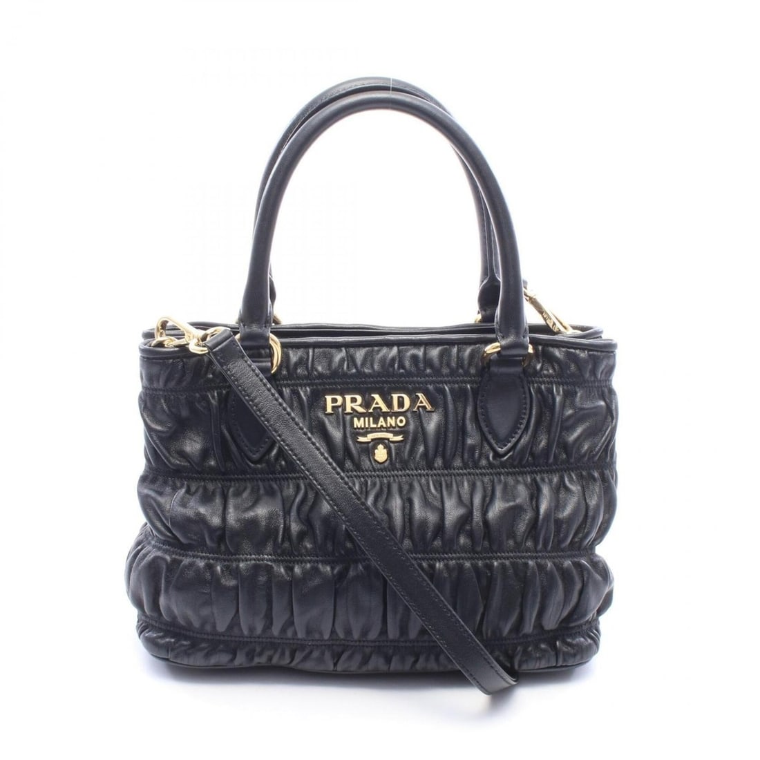 Prada PRADA 2-Way Handbag, Leather, Women's, Black, 1BA172 (1 of 10)
