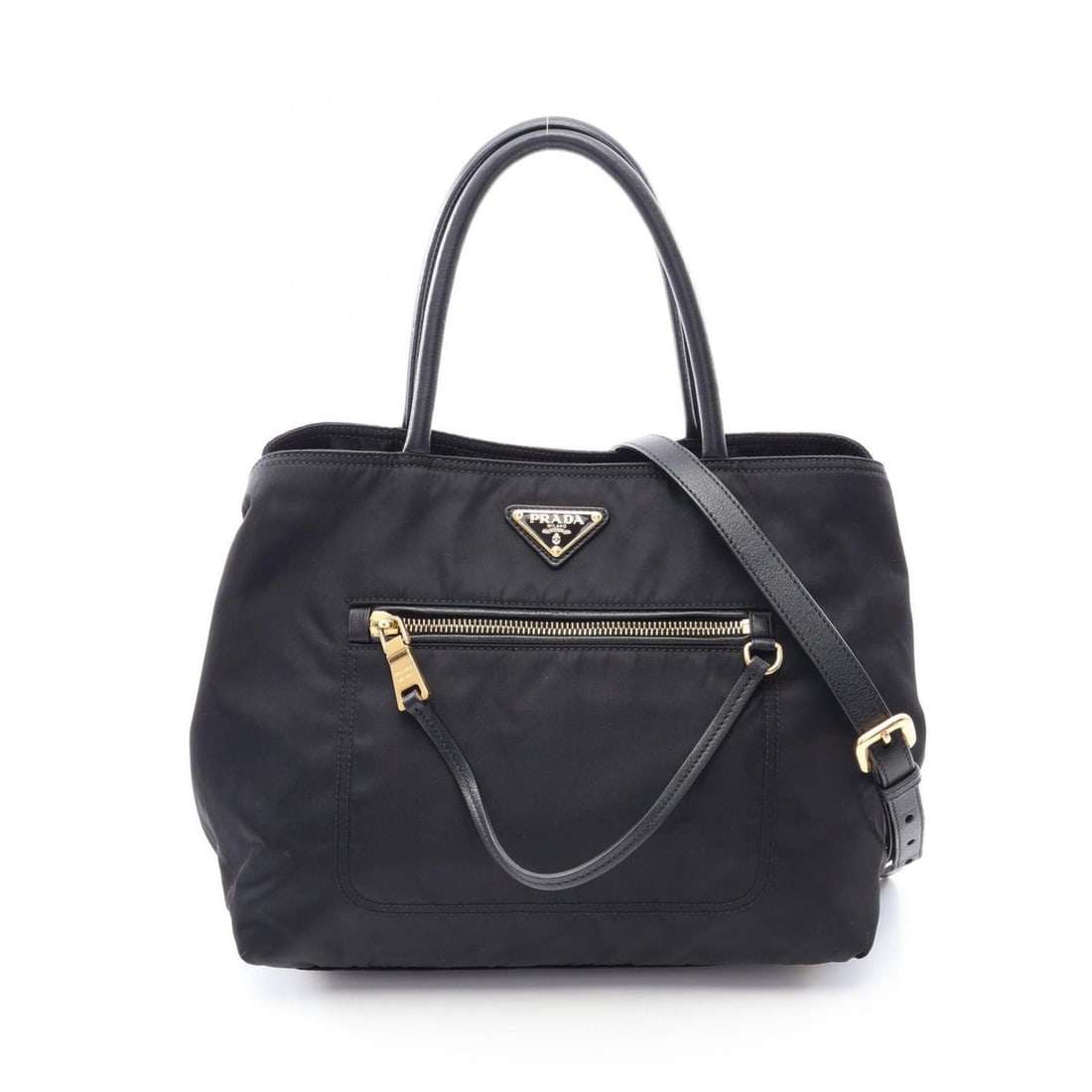 Prada PRADA 2-Way Handbag, Nylon and Leather, Women's, Black (BN1825) (1 of 10)