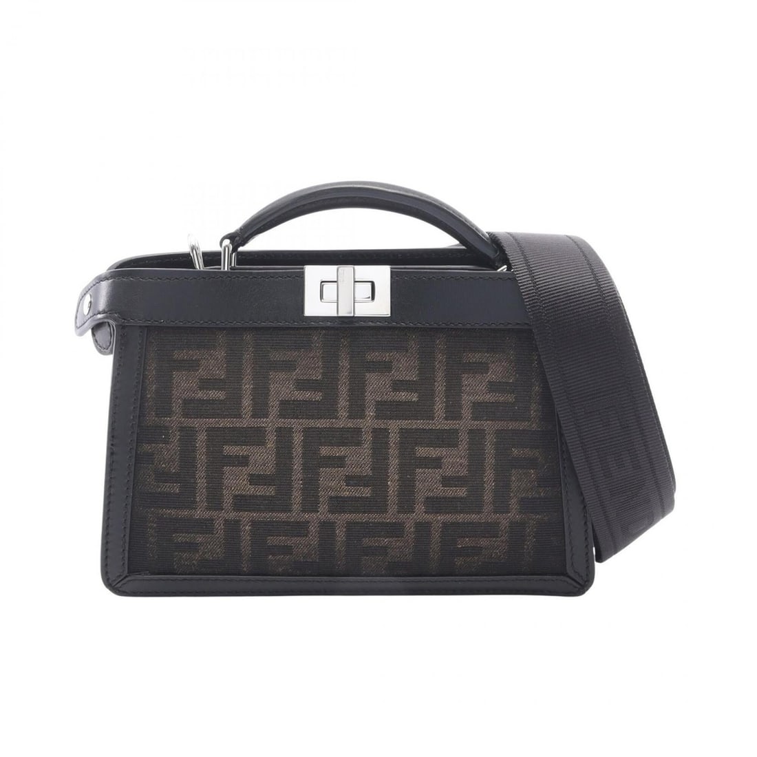 Fendi Peekaboo ISeeU X-Cross Zucca 2-Way Handbag, Canvas and Leather, Women's, Black/Brown, 7VA582: --- Catalog ---Category: SizeSize (HxWxD): 14cm x 21cm x 3cm / 5.51'' x 8.26'' x 1.18''Category: DesignType: HandbagColor: Black, BrownGender: WomenMaterial: Canvas , Leather Category: GeneralMPN: 7VA
