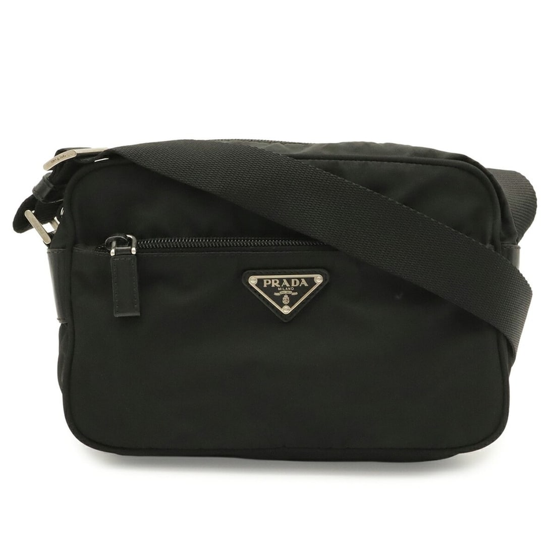 PRADA Triangle Shoulder Bag/Pochette, Nylon and Leather, NERO Black (BT0167) (1 of 10)