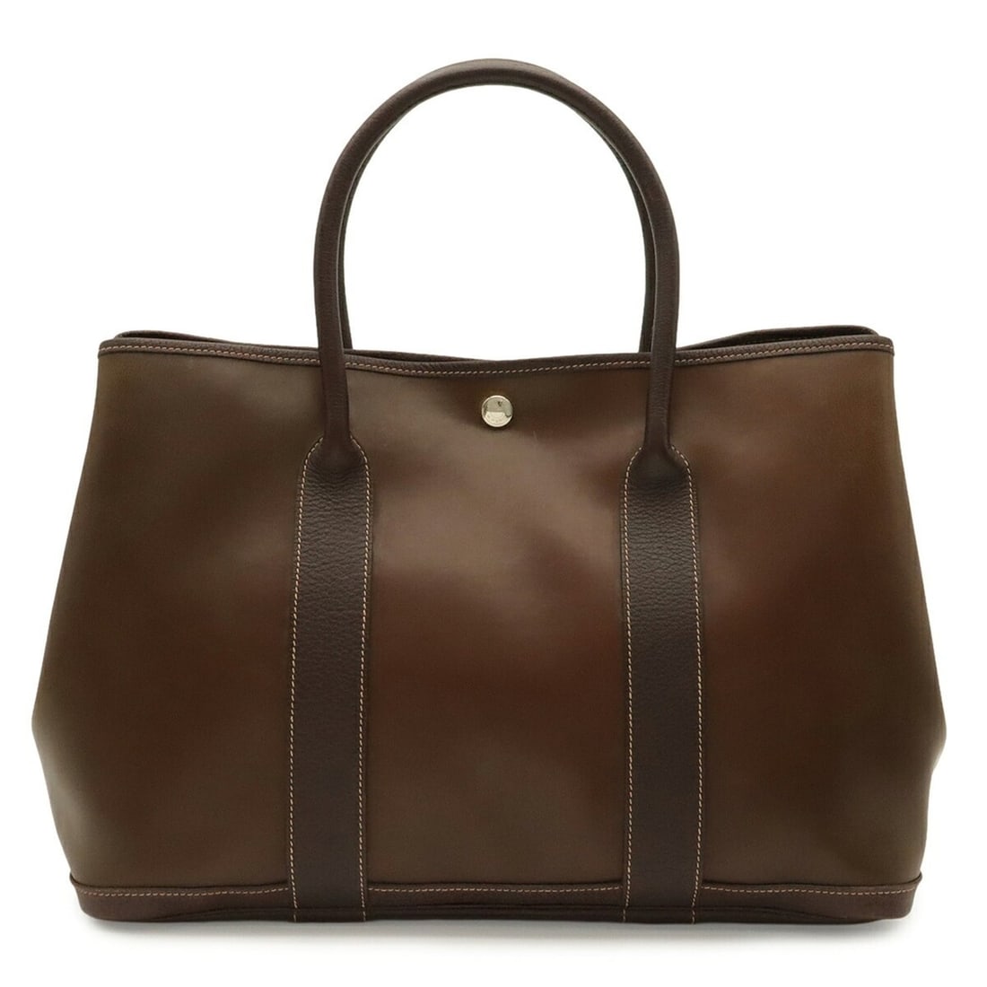 HERMES Garden PM Tote Bag, Handbag, Amazonia Leather, Khaki Brown: --- Catalog ---Category: SizeSize (HxWxD): 26.5cm x 36.5cm x 17cm / 10.43'' x 14.37'' x 6.69''Category: DesignType: Handbag, Tote bagColor: Khaki brownGender: WomenMaterial: Amazonia , Leather Hardwar