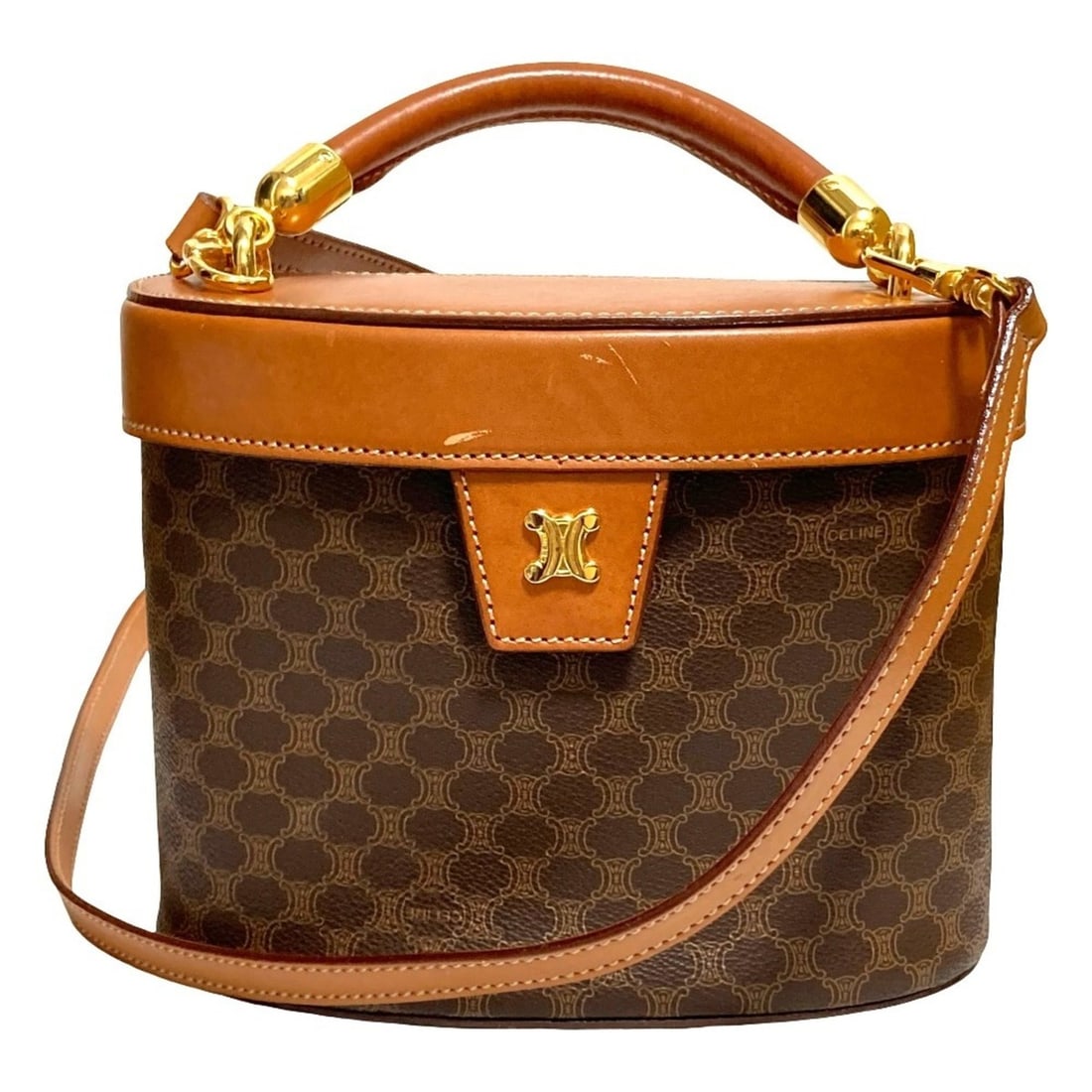CELINE Leather Macadam Vanity Bag Shoulder Brown Women's: --- Catalog ---Category: SizeSize (HxWxD): 16cm x 20cm x 7.5cm / 6.29'' x 7.87'' x 2.95''Category: DesignType: Shoulder bag, Vanity bagColor: BrownGender: WomenMaterial: PVC , Leather Category: Genera