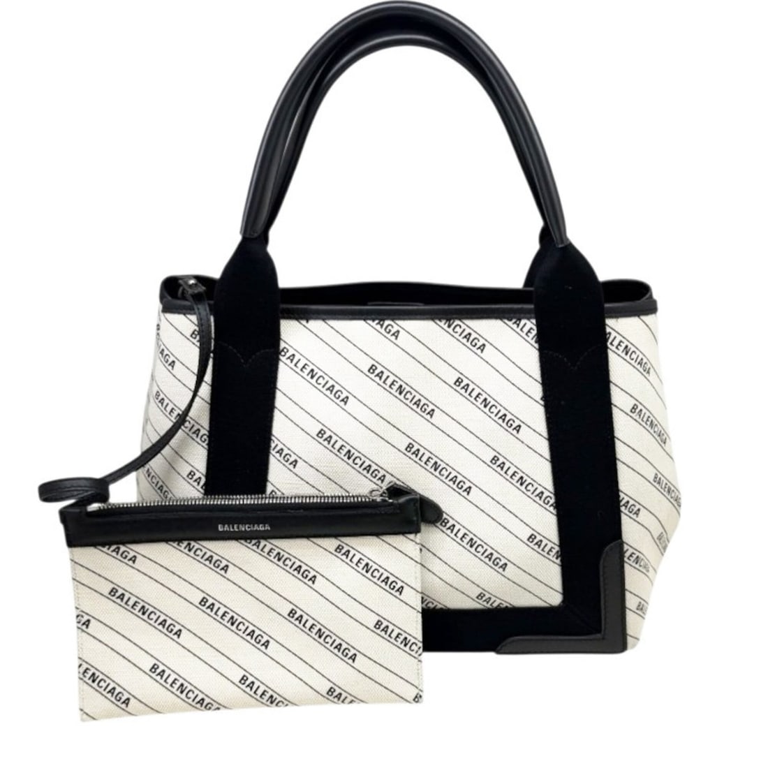 BALENCIAGA Balenciaga Navy Cabas S Canvas Ivory Black 339933 Handbag Leather Women's Men's: --- Catalog ---Category: SizeSize (HxWxD): 23cm x 30cm x 16cm / 9.05'' x 11.81'' x 6.29''Category: DesignType: Handbag, PouchColor: Black, IvoryGender: Men,WomenMaterial: Canvas , Leather Category: Ge