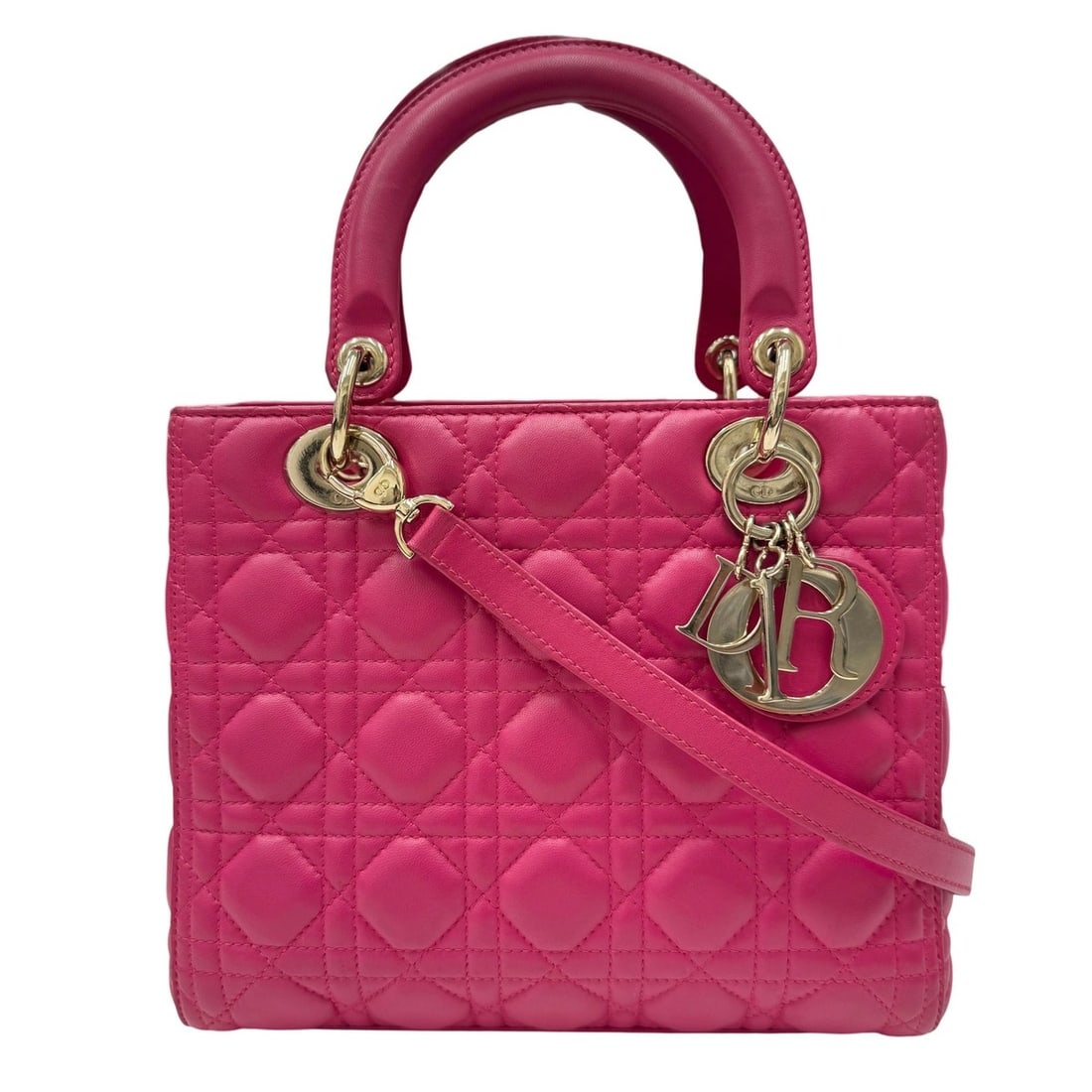 Christian Dior Lady Lambskin Pink 01-BO-0154 Cannage Handbag Shoulder Bag: --- Catalog ---Category: SizeSize (HxWxD): 21cm x 24cm x 12cm / 8.26'' x 9.44'' x 4.72''Category: DesignType: HandbagColor: PinkGender: WomenMaterial: Leather Leather/Fur Type: LambskinCategory: Gener