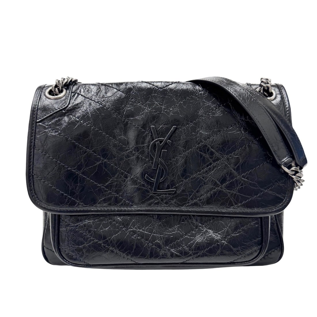 YVES SAINT LAURENT NIKI Medium Chain Shoulder Bag, Quilted Leather, Black, Women's: --- Catalog ---Category: SizeSize (HxWxD): 22cm x 27cm x 10cm / 8.66'' x 10.62'' x 3.93''Category: DesignType: Shoulder bagColor: BlackGender: WomenMaterial: Leather Leather/Fur Type: CalfskinCategory