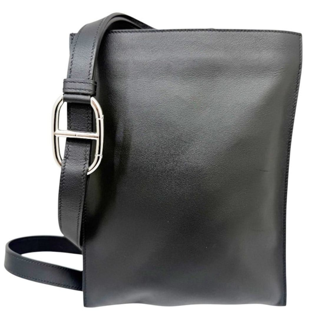 HERMES Hermes Possam Plus Swift Black Shoulder Bag Leather Chaine d'Ancre Body Women's Men's (1 of 13)