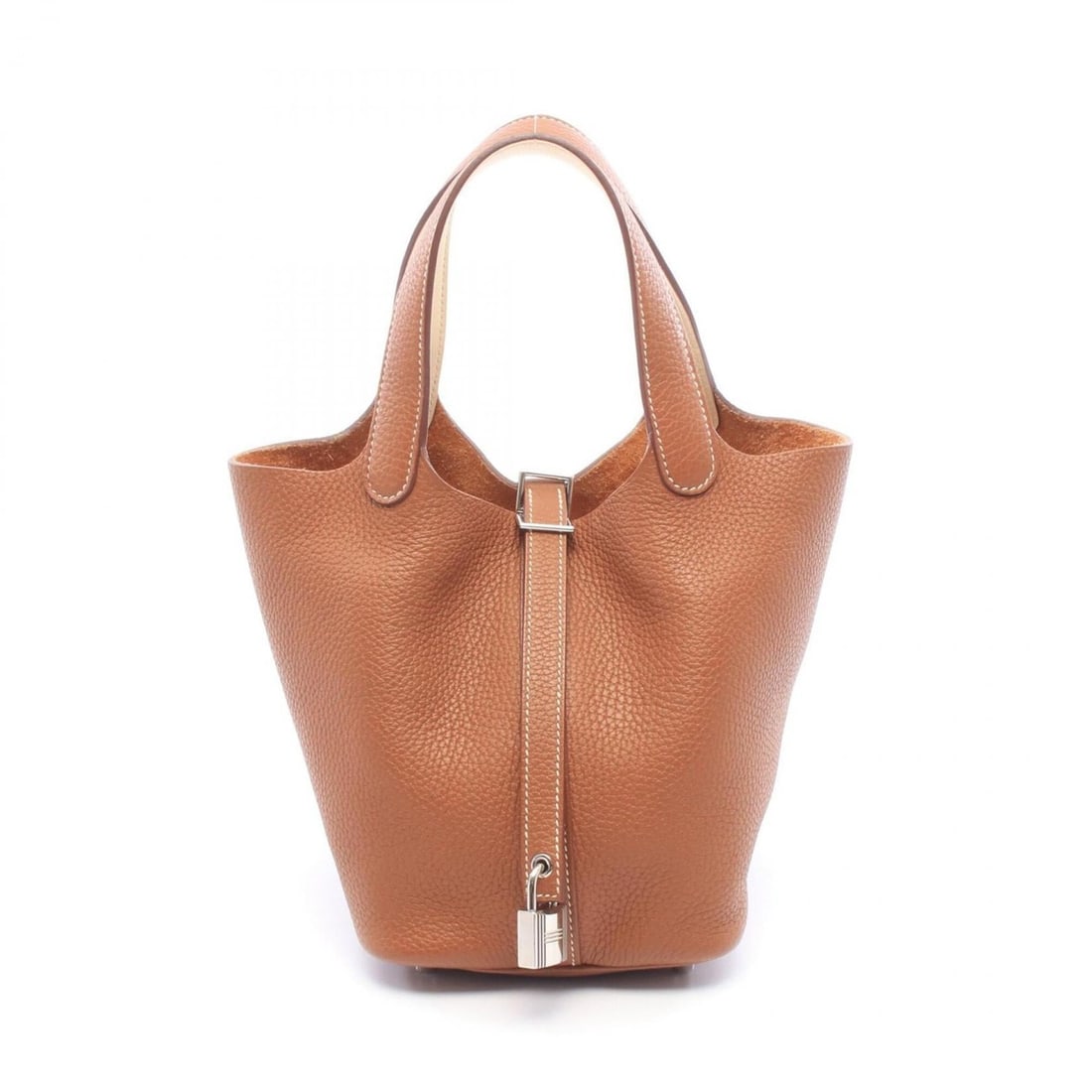 Hermes Picotin Lock Eclat PM Handbag, Leather, Taurillon Clemence Women's, Brown/White, Nata: --- Catalog ---Category: SizeSize (HxWxD): 18.5cm x 19cm x 13.5cm / 7.28'' x 7.48'' x 5.31''Category: DesignType: HandbagColor: Brown, Gold brown, WhiteGender: WomenMaterial: Taurillon clemence leathe
