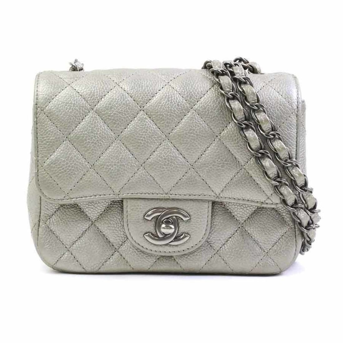 Chanel CHANEL Shoulder Bag, Caviar Leather, Metallic Gray, Silver, Women's, 90280k: --- Catalog ---Category: SizeSize (HxWxD): 13cm x 16.5cm x 7cm / 5.11'' x 6.49'' x 2.75''Category: DesignType: Shoulder bagColor: Metallic grayGender: WomenMaterial: Grained Calfskin Category: General