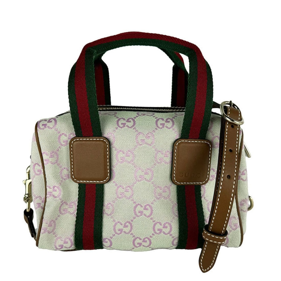 Gucci handbag/shoulder bag, Sherry line, canvas and leather, green, pink, brown, women's, 856055: --- Catalog ---Category: SizeSize (HxWxD): 12cm x 20cm x 12cm / 4.72'' x 7.87'' x 4.72''Category: DesignType: Handbag, Shoulder bagColor: Brown, Green, PinkGender: WomenMaterial: Canvas , Leather Cate