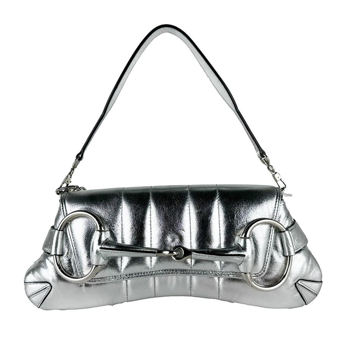 Gucci shoulder bag, horsebit design, leather, silver, women's, 764255 z10775 (1 of 13)