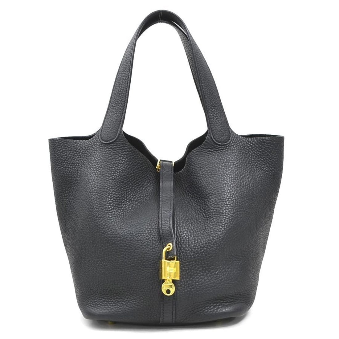 Hermes Picotin Lock MM 22 handbag, Taurillon Clemence leather, black and gold, women's, 90287k (1 of 15)