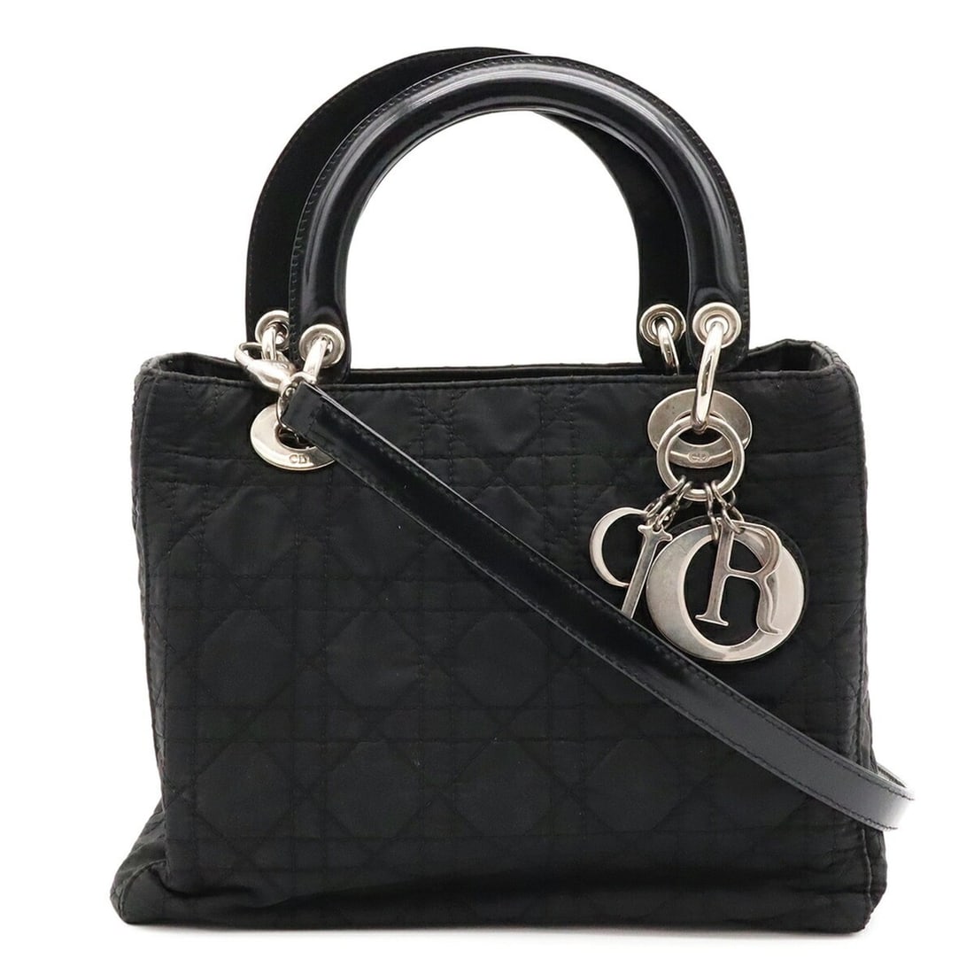 Christian Dior Lady Medium Cannage Handbag Shoulder Bag Nylon Black: --- Catalog ---Category: SizeSize (HxWxD): 20cm x 24cm x 12cm / 7.87'' x 9.44'' x 4.72''Category: DesignType: HandbagColor: BlackGender: WomenMaterial: Nylon Hardware Color: SilverCategory: GeneralLin