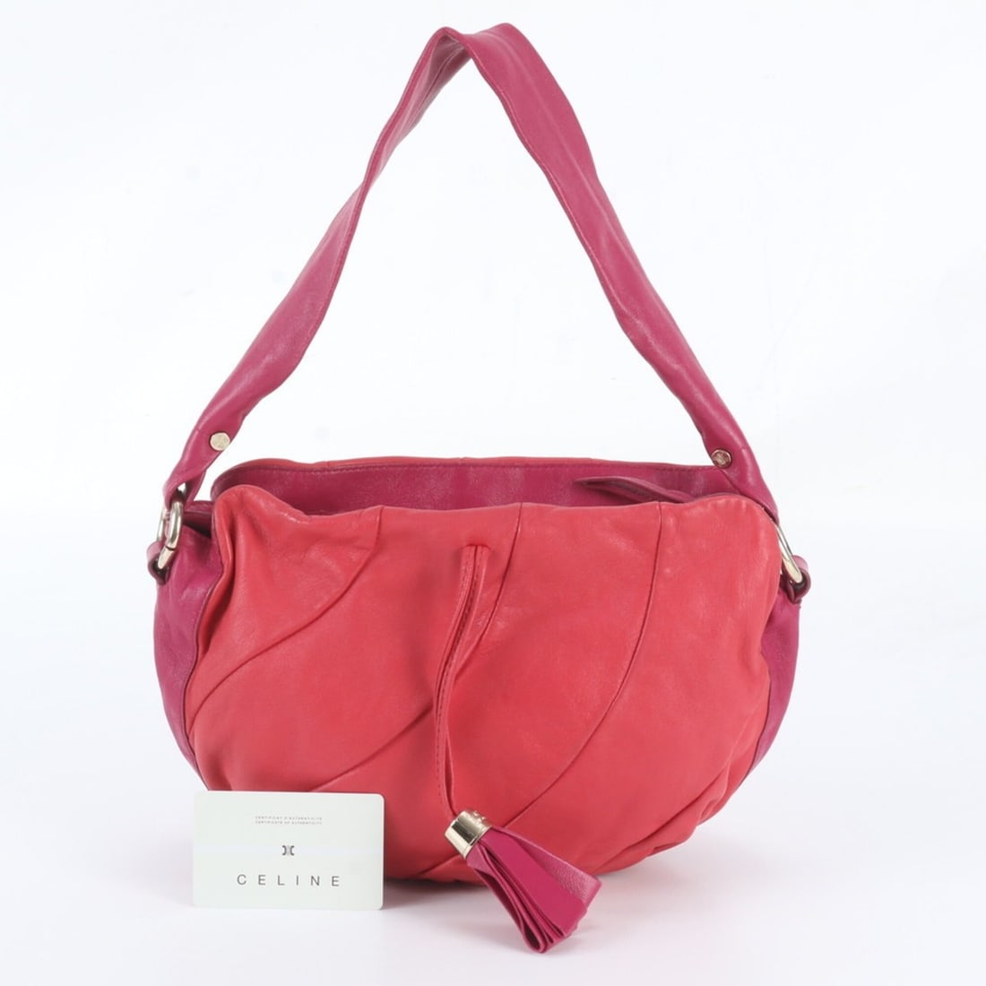 Celine Tassel Leather Shoulder Bag, One-Shoulder Tote Handbag, Gold Hardware, Women's: --- Catalog ---Category: SizeSize (HxWxD): 19cm x 20cm x 8cm / 7.48'' x 7.87'' x 3.14''Category: DesignType: Handbag, Shoulder bag, Tote bagColor: Red colorGender: WomenMaterial: Leather Category: Gen