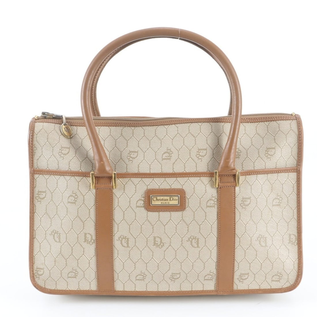 Christian Dior Honeycomb Leather Handbag Tote Bag, Beige, Gold Hardware, Women's: --- Catalog ---Category: SizeSize (HxWxD): 21cm x 32cm x 8cm / 8.26'' x 12.59'' x 3.14''Category: DesignType: Handbag, Tote bagColor: BeigeGender: WomenMaterial: Leather , Coated canvas Category: Gene