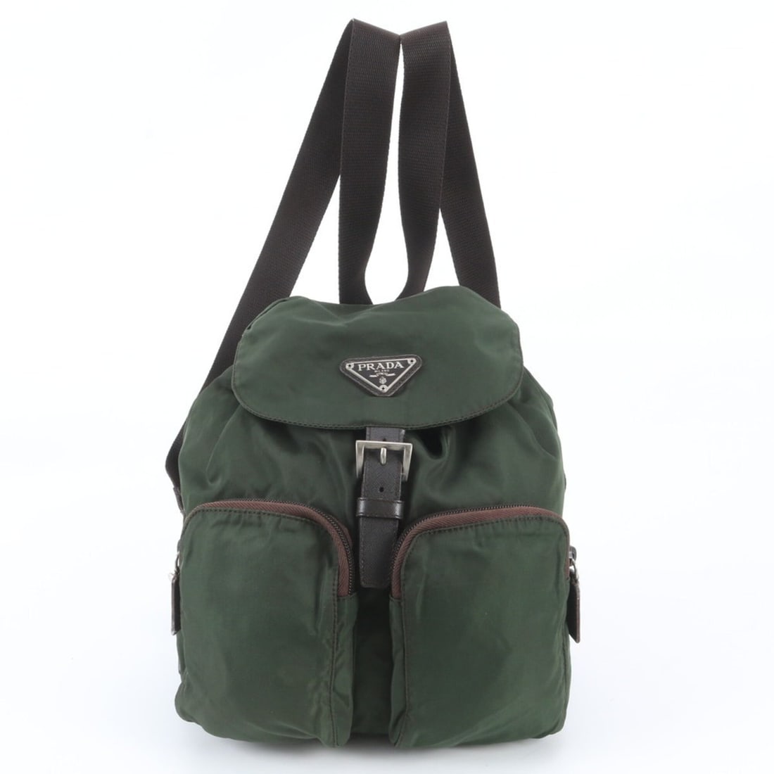 Prada Tessuto Nylon Triangle Logo Leather Backpack for Women: --- Catalog ---Category: SizeSize (HxWxD): 26cm x 22cm x 12cm / 10.23'' x 8.66'' x 4.72''Category: DesignType: BackpackColor: Green, KhakiGender: WomenMaterial: Nylon , Leather Category: GeneralBrand: