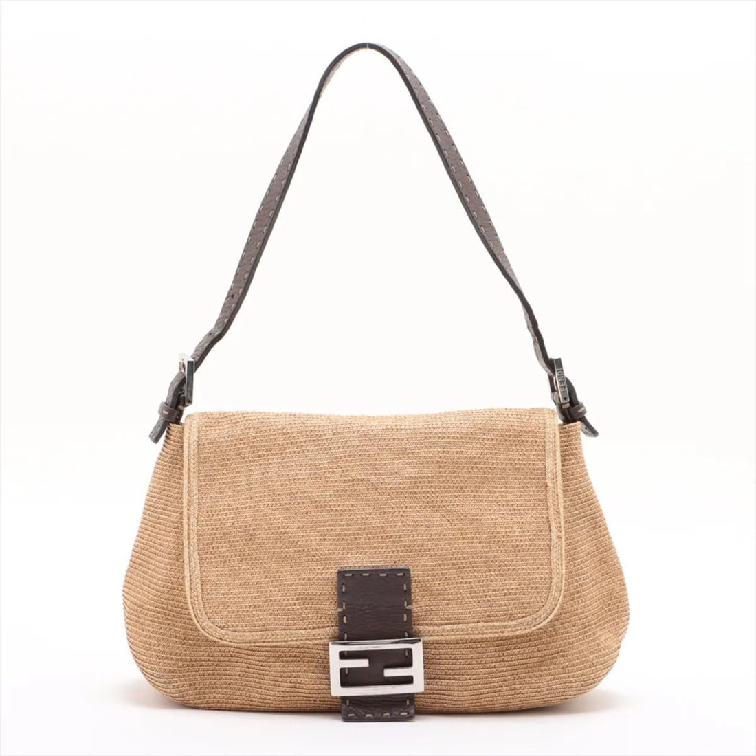 Fendi Selleria Mamma Baguette Leather Raffia Shoulder Bag Tote for Women: --- Catalog ---Category: SizeSize (HxWxD): 20cm x 32cm x 12cm / 7.87'' x 12.59'' x 4.72''Category: DesignType: Shoulder bag, Tote bagColor: Light brownGender: WomenMaterial: Leather Category: GeneralB