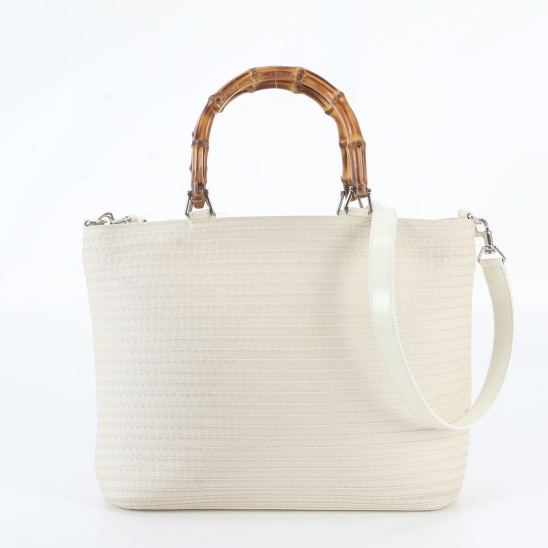 Gucci Bamboo 000 1998 0540 Leather Canvas 2-Way Shoulder Bag Handbag Tote for Women (1 of 11)