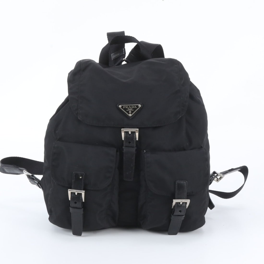 Prada Tessuto Nylon Triangle Logo Leather Backpack, Black, Women's (1 of 10)