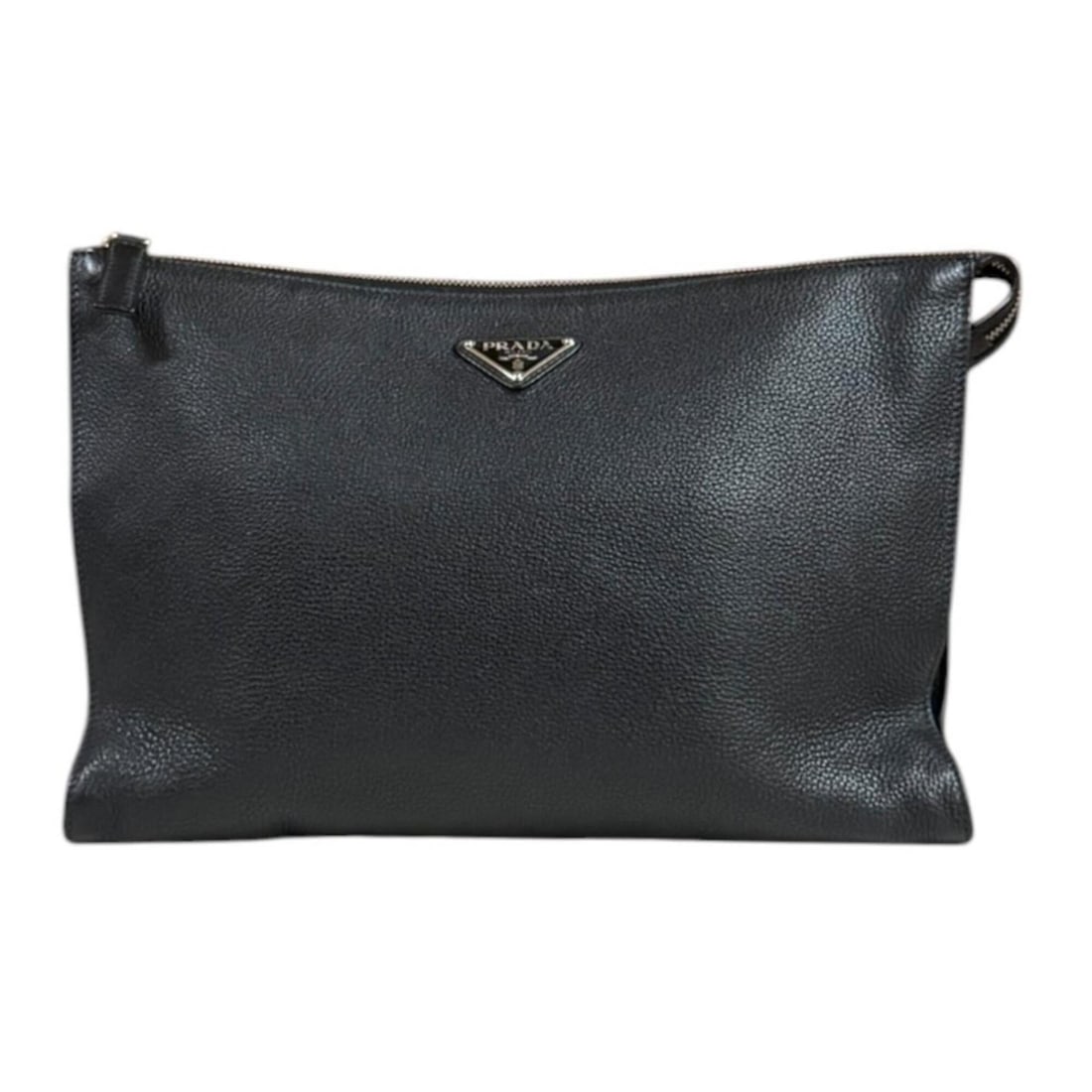 Prada clutch bag, leather, black, men's and women's, PRADA: --- Catalog ---Category: SizeSize (HxWxD): 24cm x 34cm x 3cm / 9.44'' x 13.38'' x 1.18''Category: DesignType: Clutch bagColor: BlackGender: Men,WomenMaterial: Leather Category: GeneralBrand: