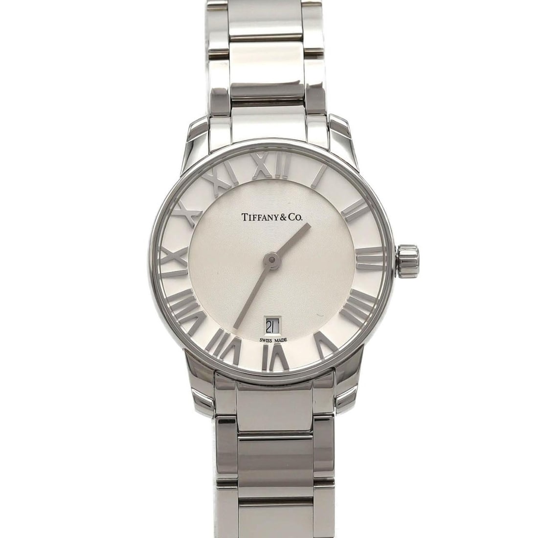 Tiffany & Co. Atlas 34875995 Stainless Steel Quartz Watch: --- Catalog ---Category: SizeWrist Size: 17.5cm / 6.88''Case Diameter: 29mm / 1.14''Category: DesignType: WristwatchGender: WomenColor (Dial): SilverMaterial (Band): Stainless steelMaterial (Case): St