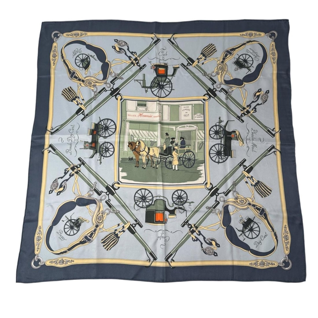 Hermes scarf/muffler, Carre 70, Palonniers (carriage design), for women. (1 of 20)