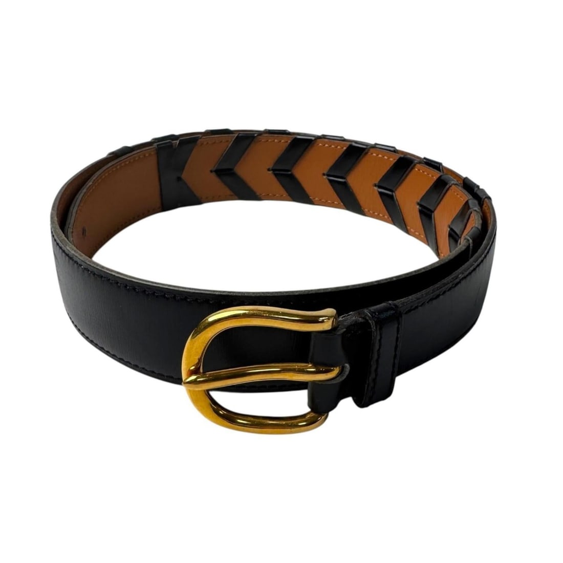 Hermes V-stitch leather belt, size 85, with "L" stamp, vintage, women's.: --- Catalog ---Category: SizeLength: 79cm - 85cm / 31.1'' - 33.46''Category: DesignType: Standard beltColor: Black, BrownGender: WomenMaterial (Strap): Leather Category: GeneralBrand: Hermes--- Item L